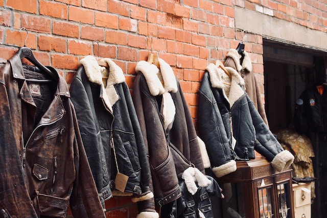Vintage jackets sold outside a shop
