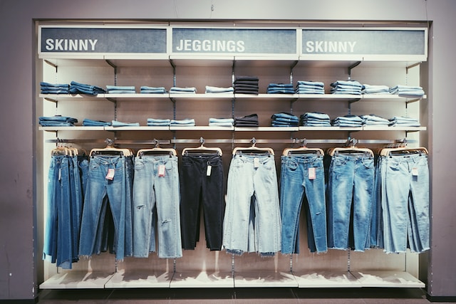 Different types of jeans at a store